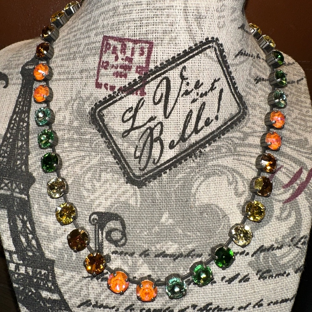 Sabika Vibrant “Rise” Crystal Necklace in Orange, Green, and Yellow S21